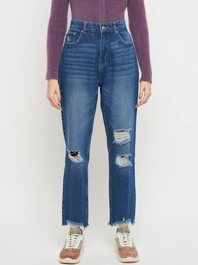 Madame Blue Straight Fit Distressed Jeans Traveler Gear Brunch Outfit Casual Friday