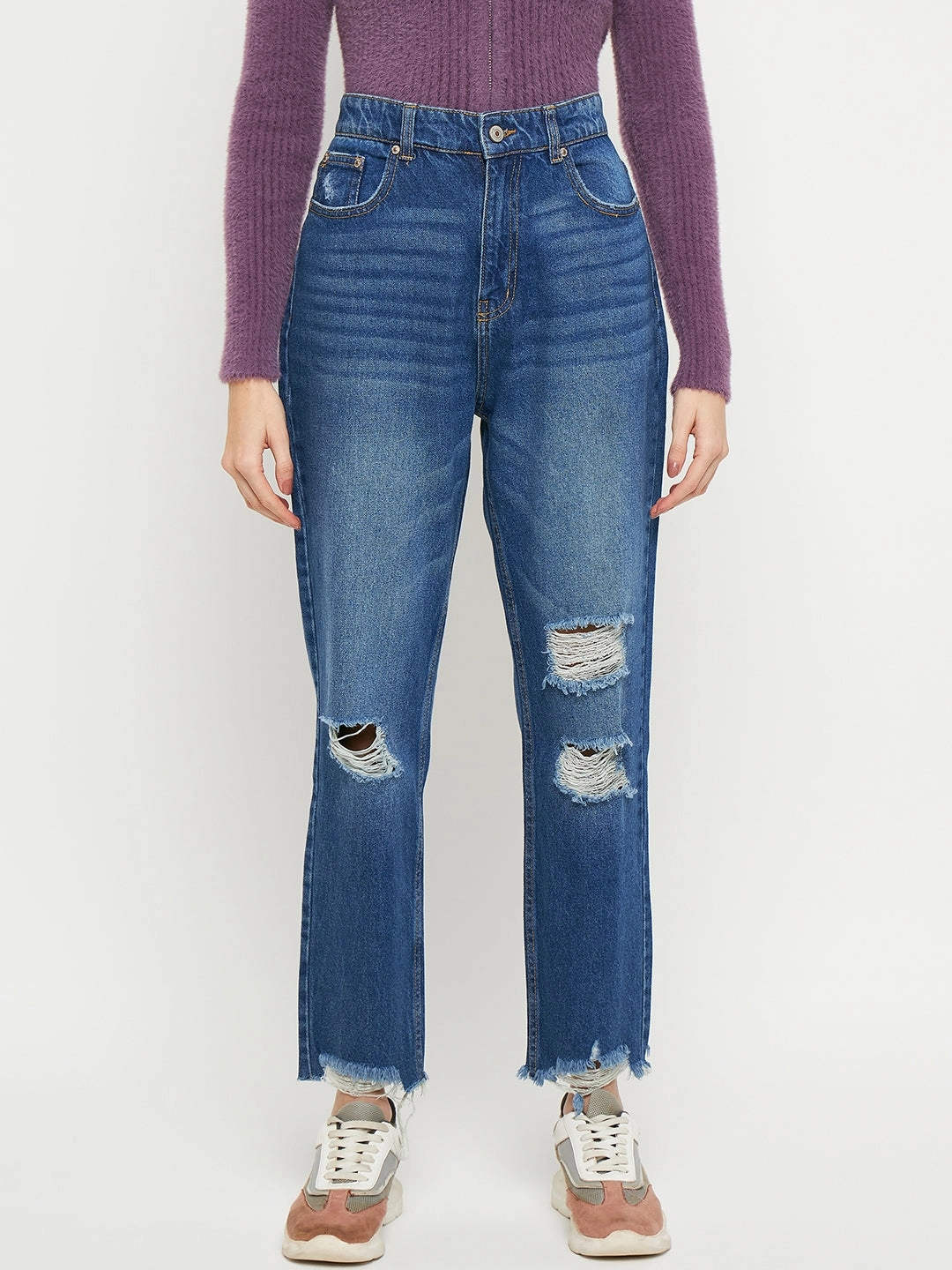 Madame Blue Straight Fit Distressed Jeans Traveler Gear Brunch Outfit Casual Friday