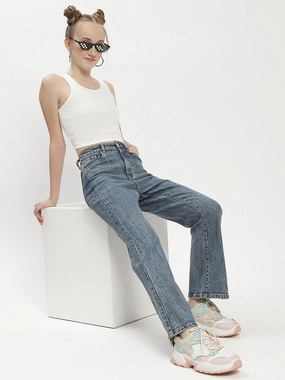 Beach Day Holiday Vibes Breathable Lining Madame Blue Whiskered Flared Jeans