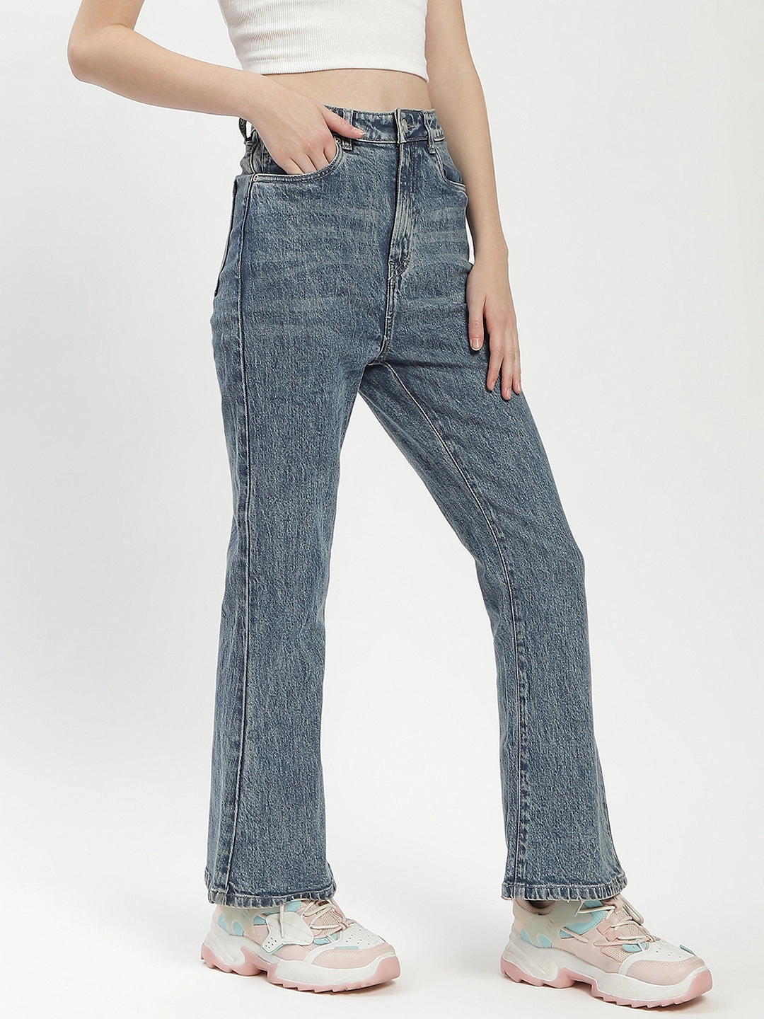 Contemporary Style Cool Essential Madame Blue Whiskered Flared Jeans