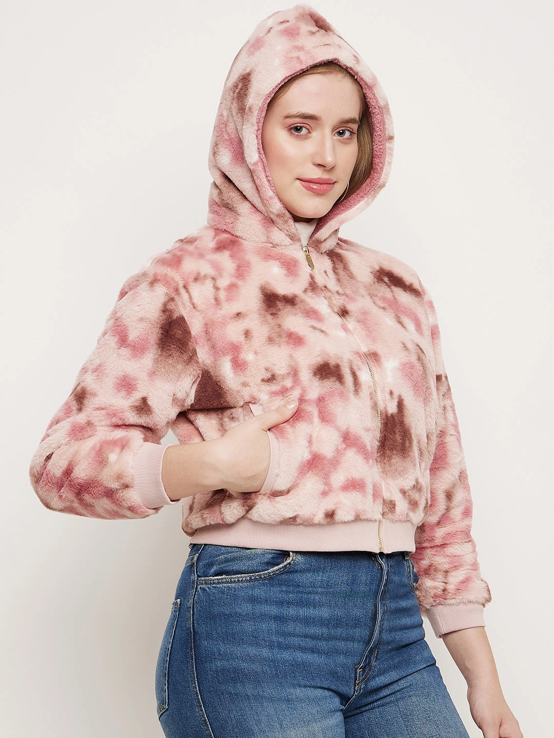Cozy Comfort Madame Blush Fleece Tie-Dye Hooded Sweatshirt