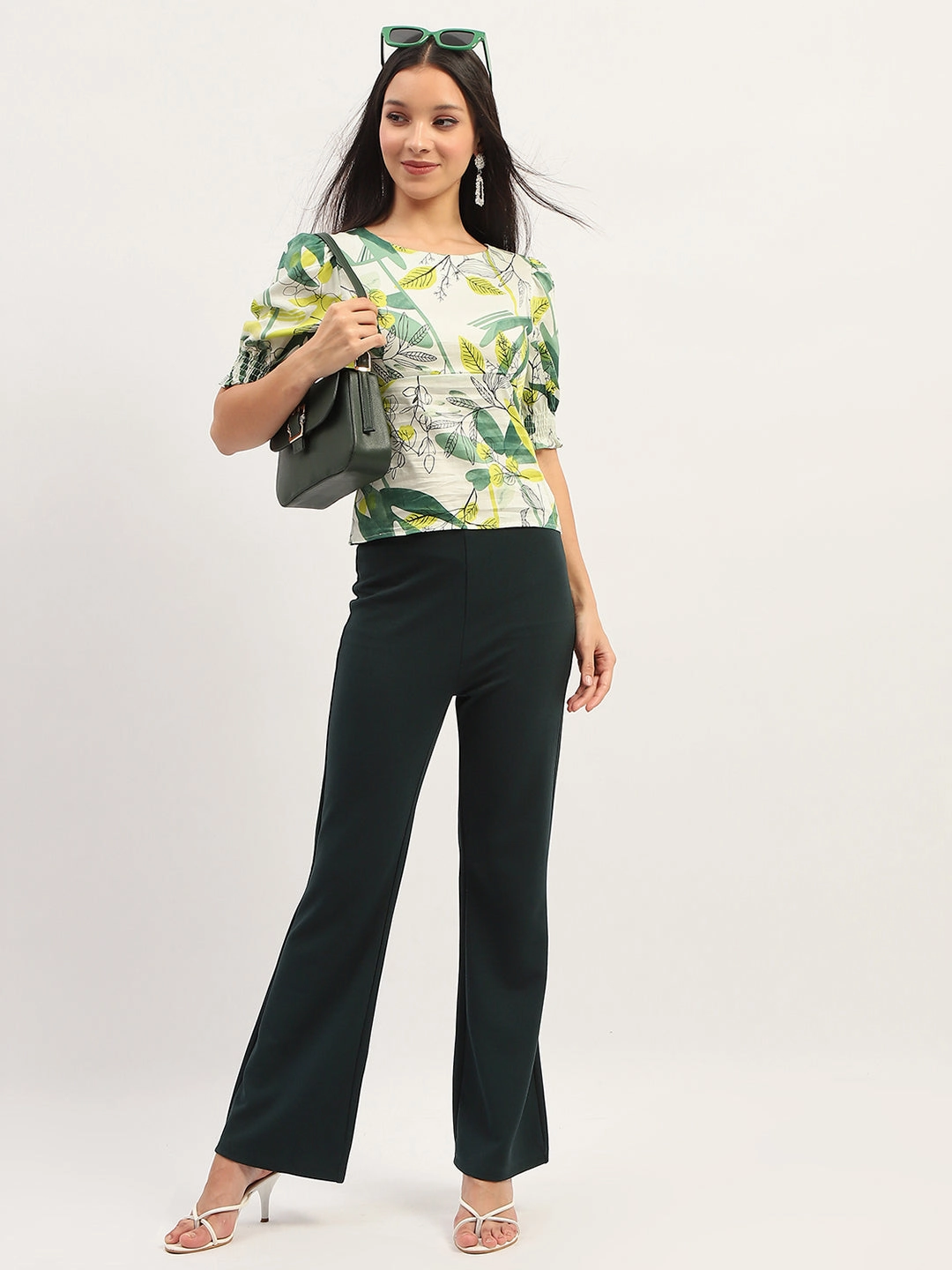 Luxurious Feel Bluesign Approved Material Madame Botanical Print Cotton Lime Top