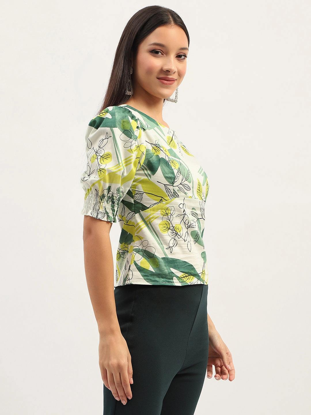 Madame Botanical Print Cotton Lime Top PuckerFree Surface