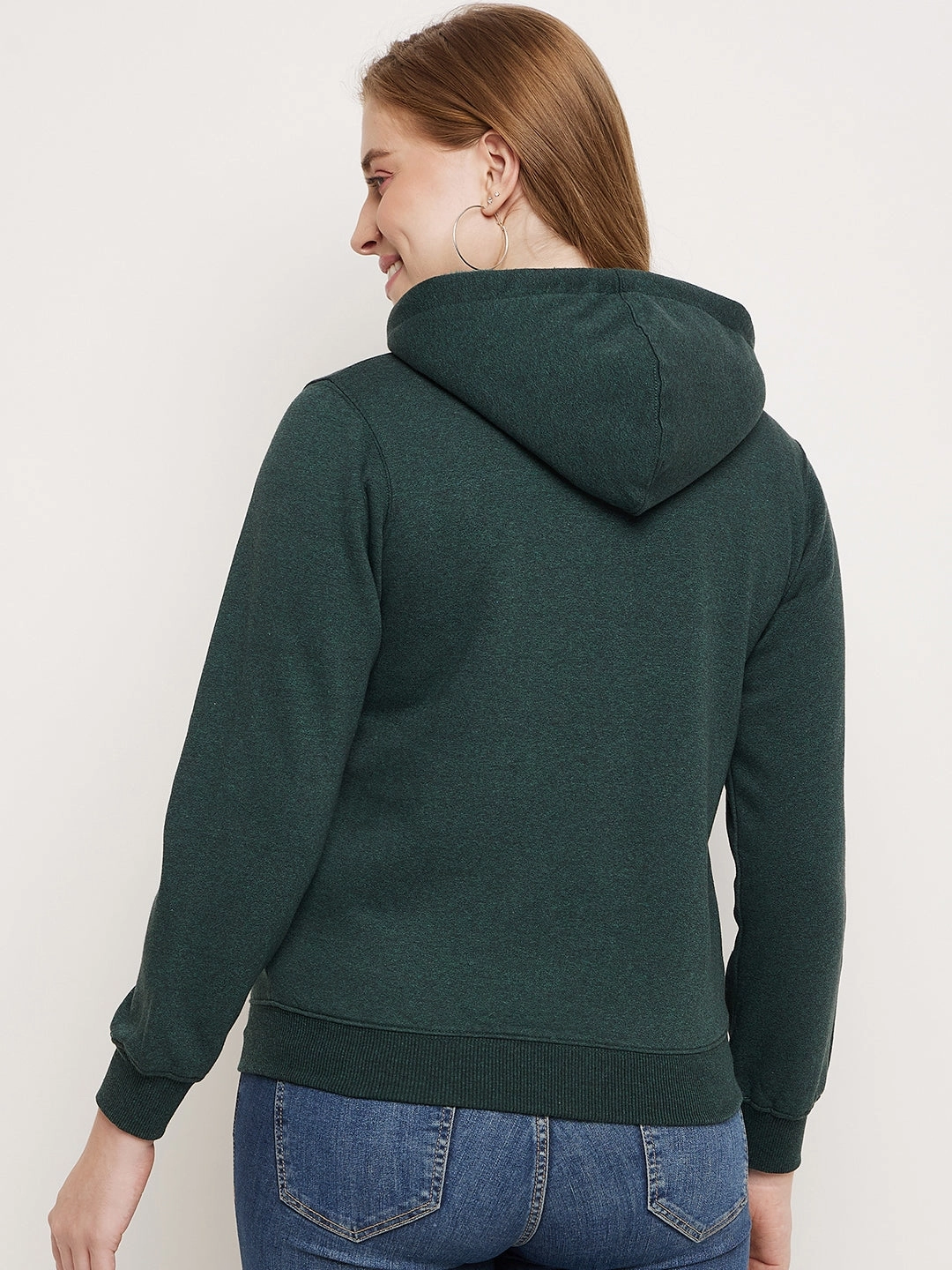 Madame Bottle Green Hood Neck Sweatshirt Warm Top