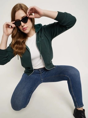 goes with sneakers Madame Bottle Green Hood Neck Sweatshirt