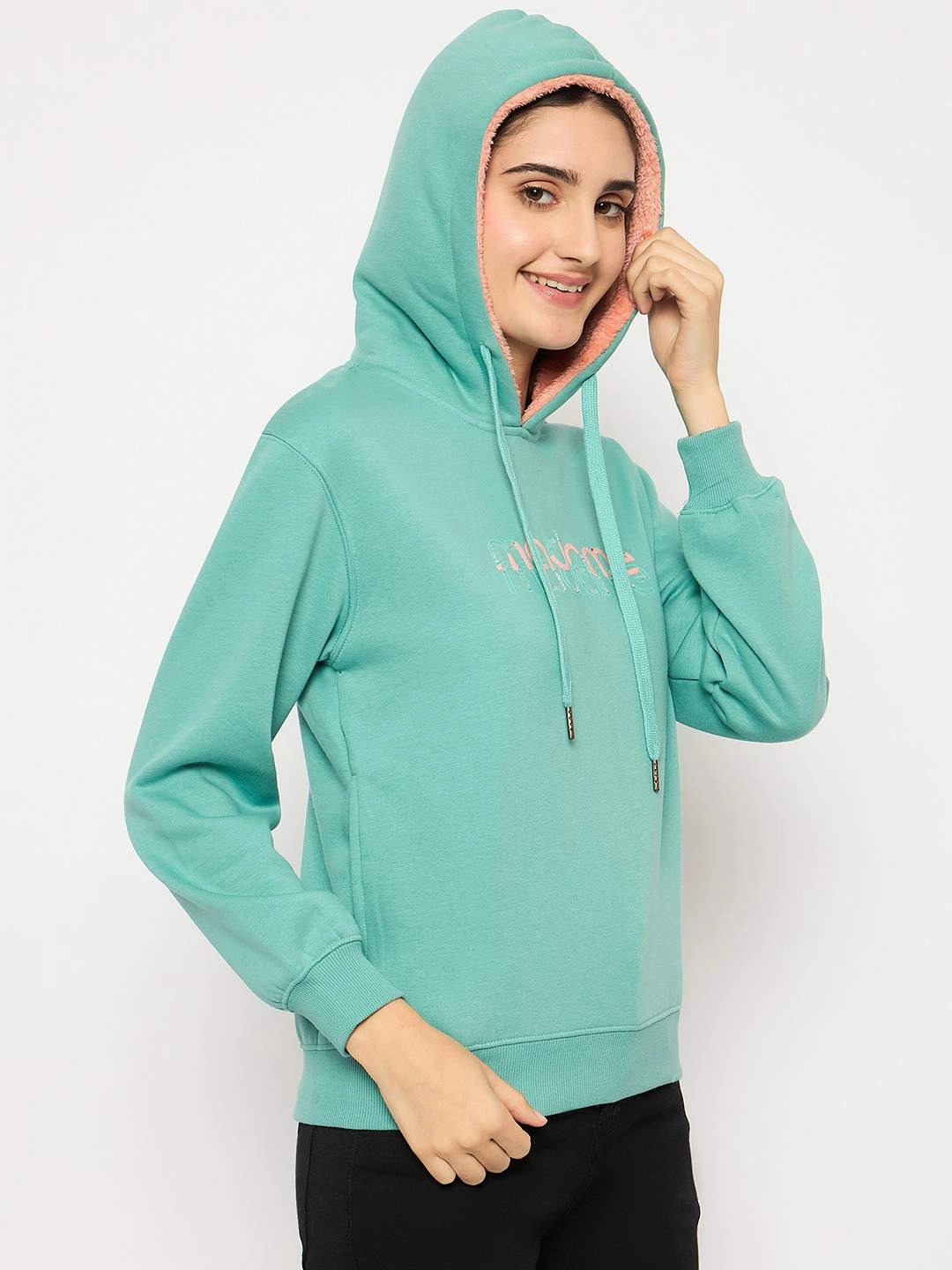 Madame Branding Print And Handwork Seafoam Hooded Sweatshirt Essential Relaxed