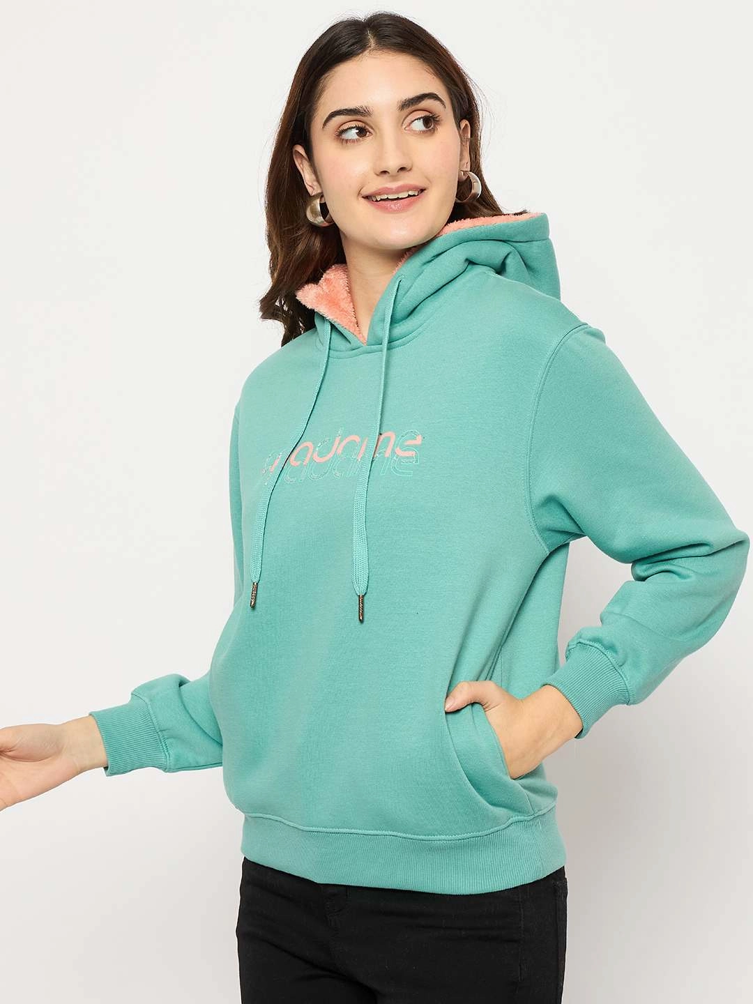 Petite Cut product ethical sourcing Madame Branding Print And Handwork Seafoam Hooded Sweatshirt