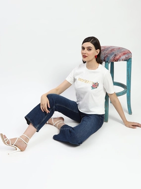 Madame Bridgerton Embossed Graphics White Cotton T-Shirt Crew neck classic