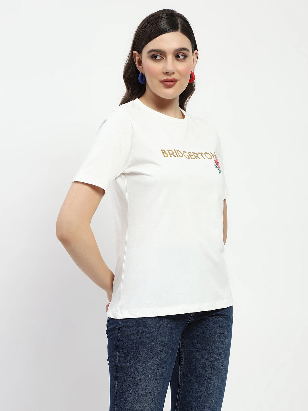 Simple Comfort Look hypoallergenic Madame Bridgerton Embossed Graphics White Cotton T-Shirt