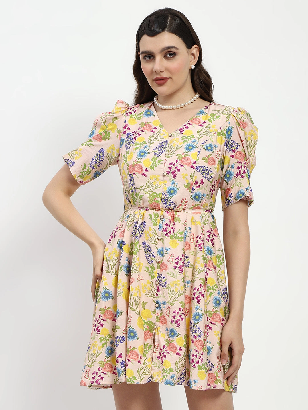 Timeless Wear Madame Bridgerton Floral Print Waist Tie Rayon Midi Dress