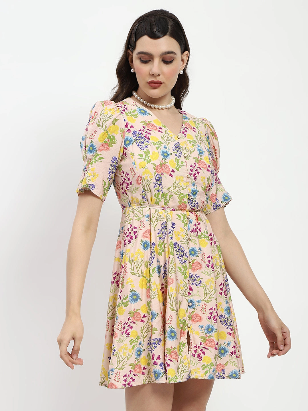Sleek Wear Drapey Fabric Madame Bridgerton Floral Print Waist Tie Rayon Midi Dress