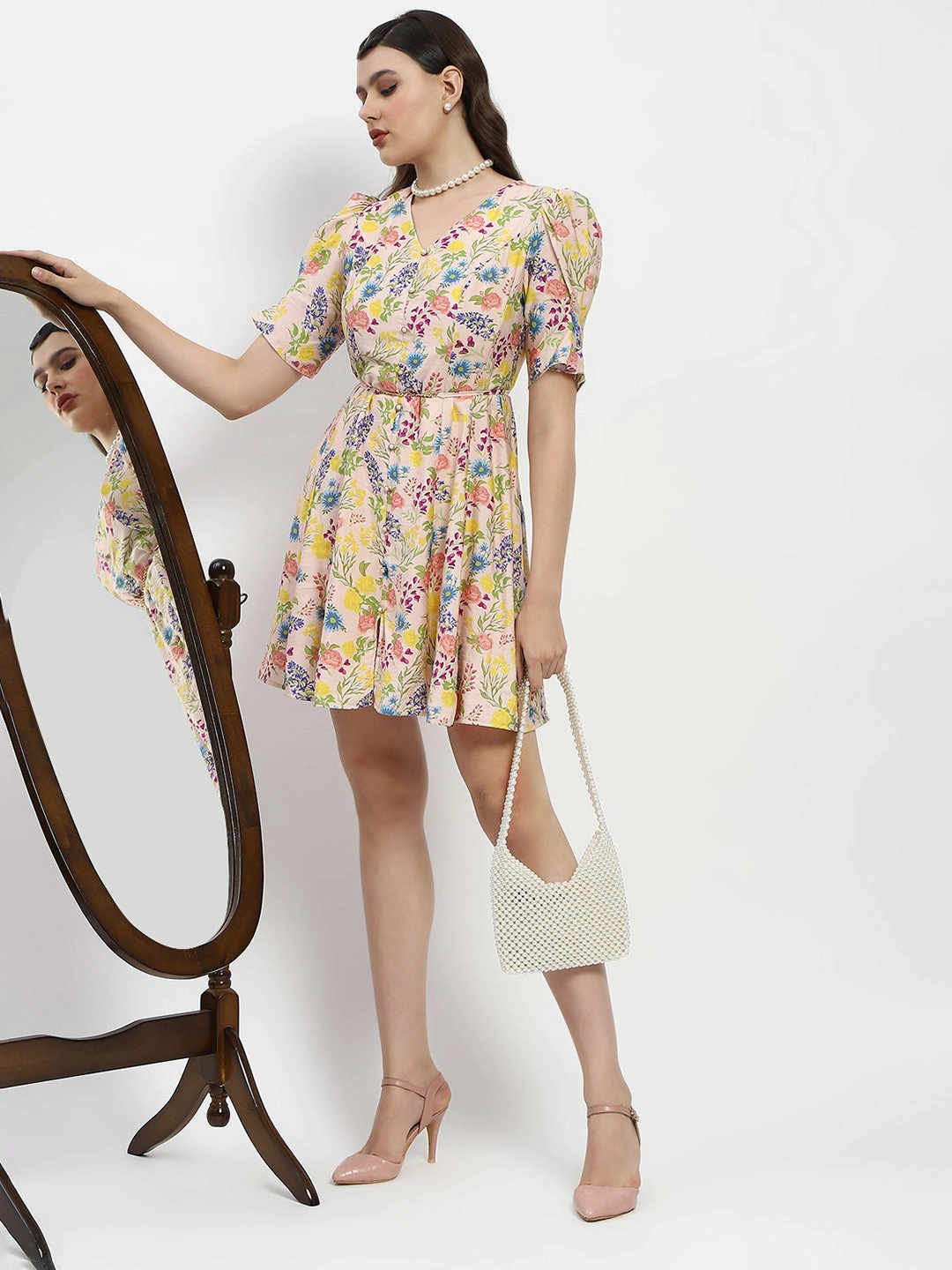 Madame Bridgerton Floral Print Waist Tie Rayon Midi Dress Comfortable Layer