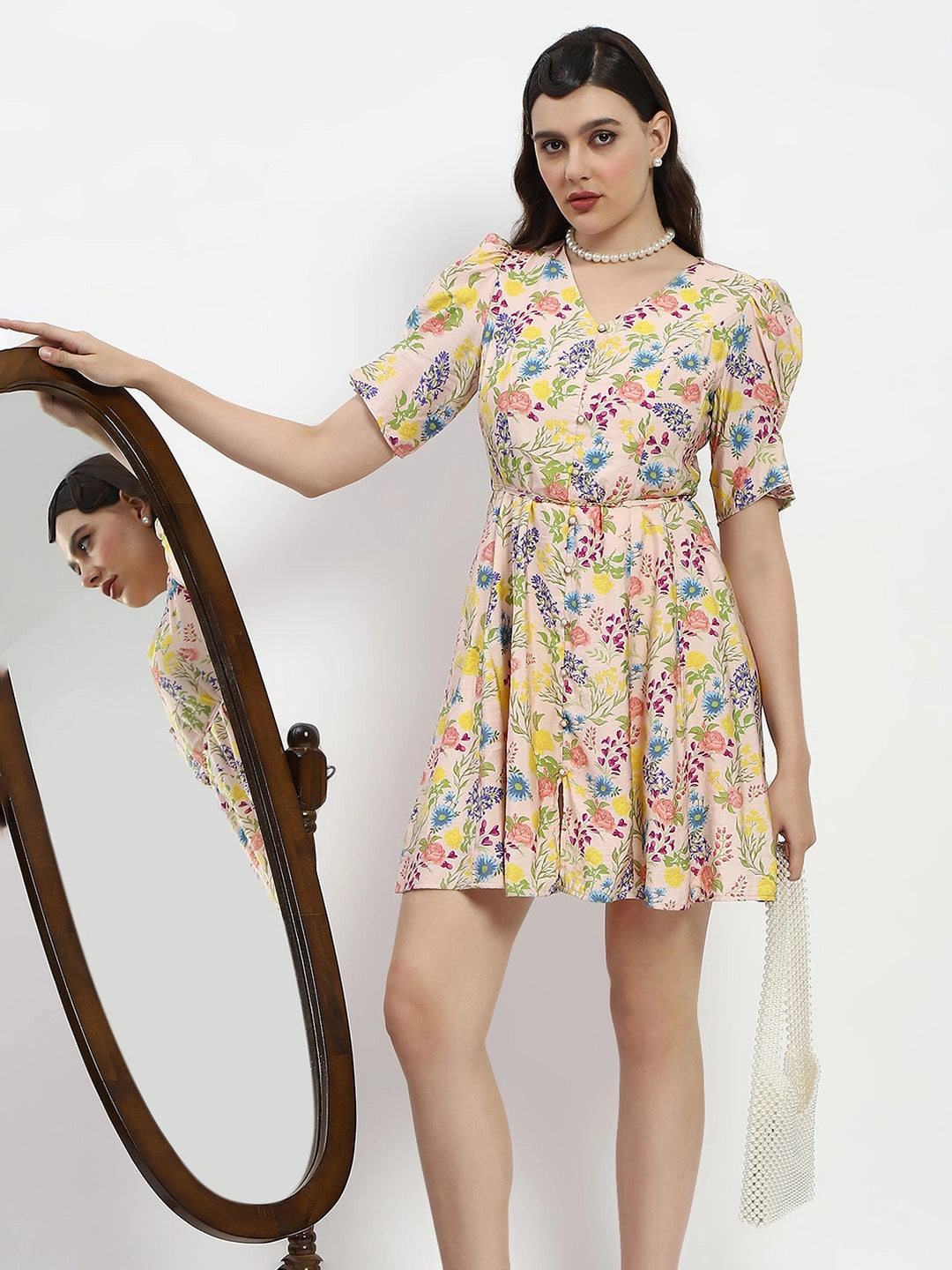 Madame Bridgerton Floral Print Waist Tie Rayon Midi Dress Day-To-Night Wear