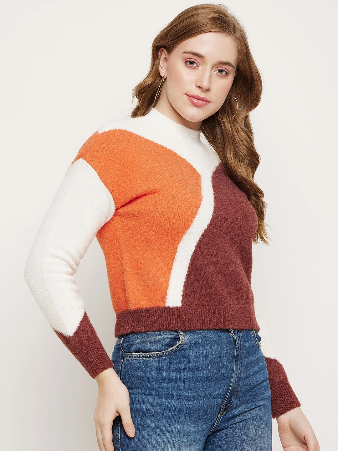 Madame Brown Colourblocked Round Neck Sweater Casual Vibes