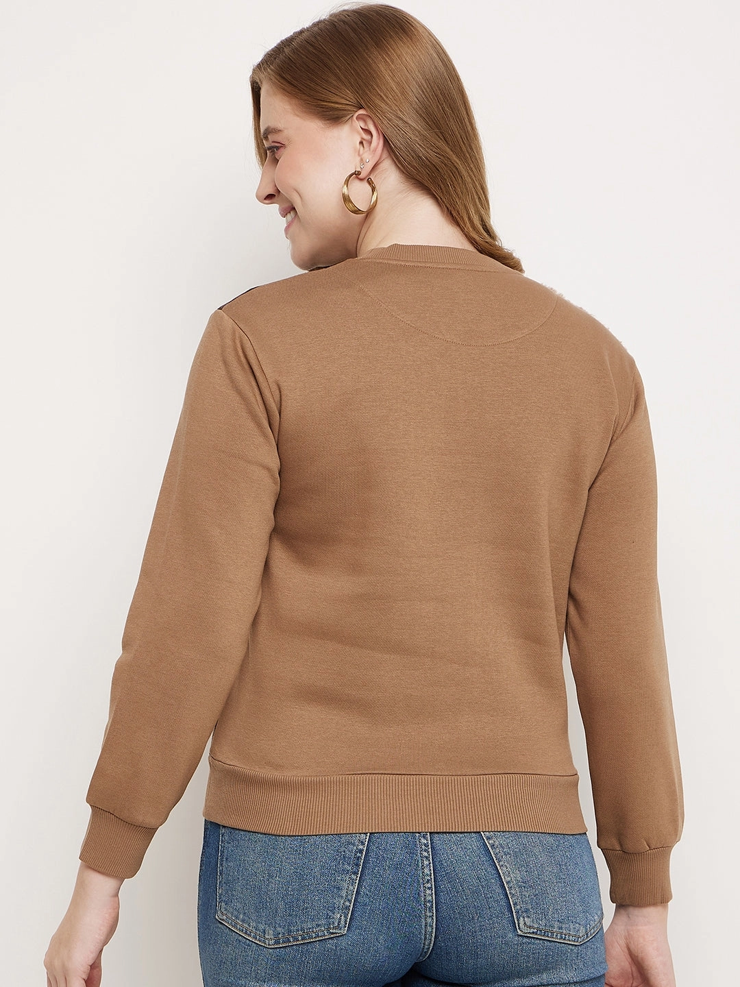 product hiking suitability Madame Brown Fleece And Faux Leather Colourblocked Sweatshirt