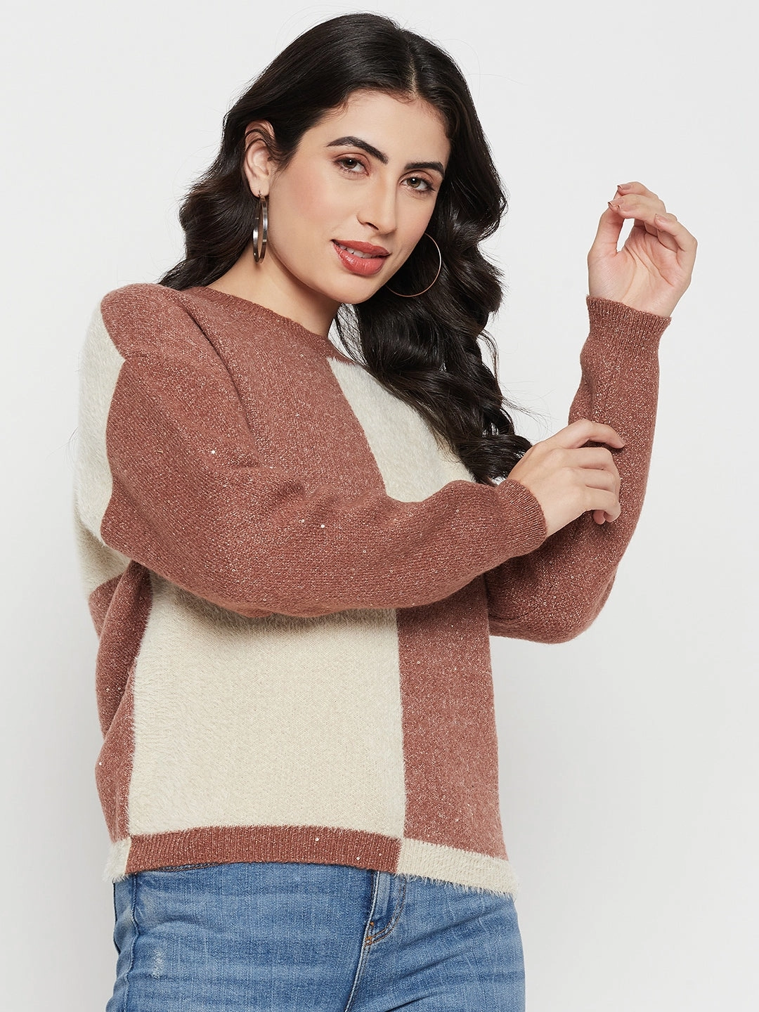Effortless Comfort Wear Madame Brown Round Neck Sweater