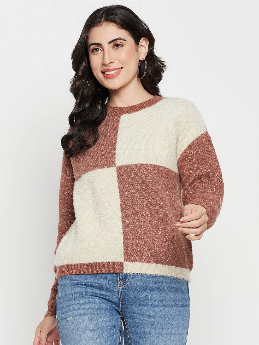 Madame Brown Round Neck Sweater Roomy Comfort