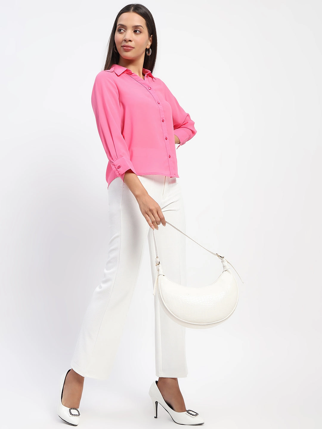 Effortless Style Madame Button-Down Collared Pink Shirt