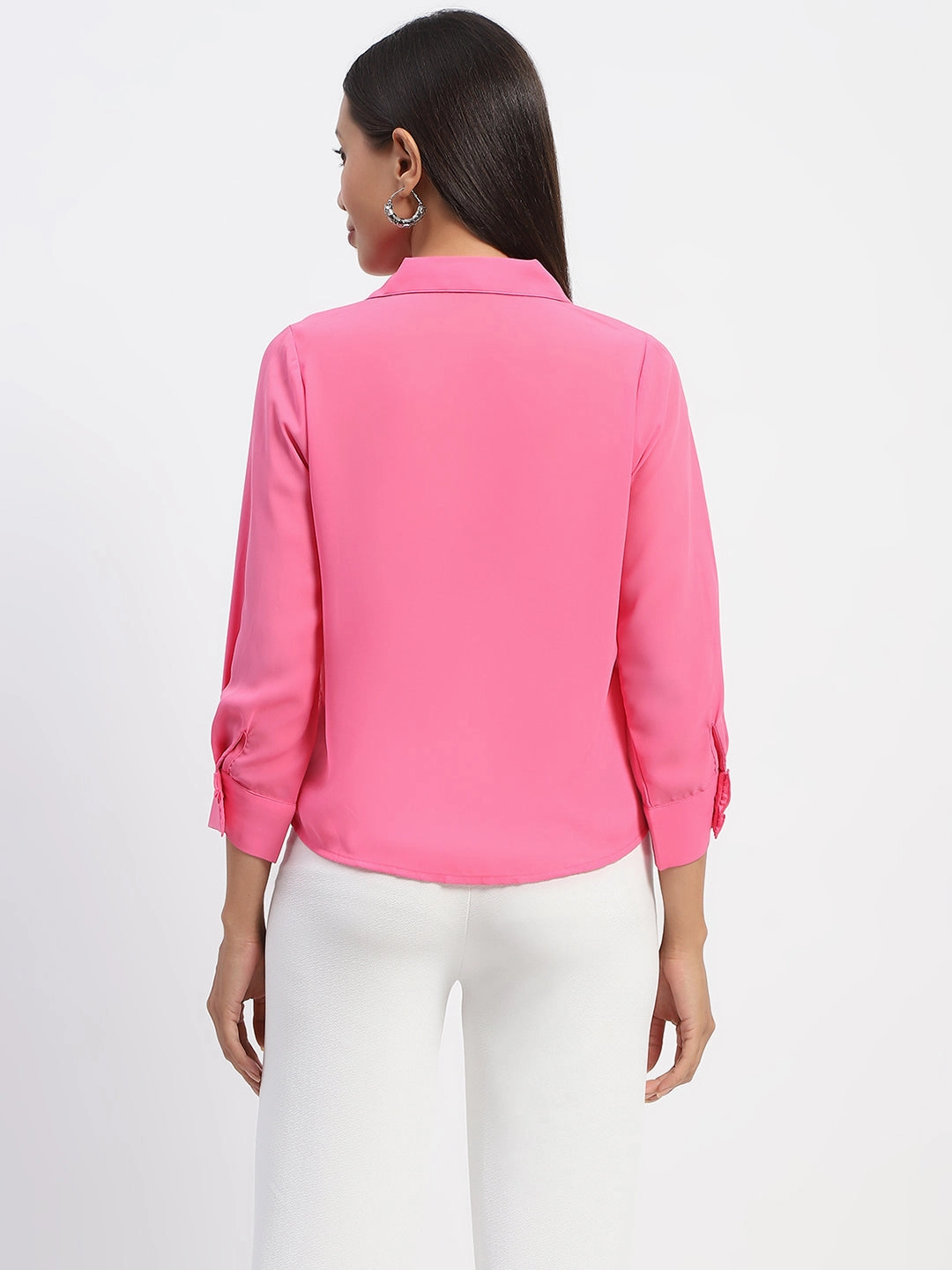 Simple Elegance Beach Attire Madame Button-Down Collared Pink Shirt