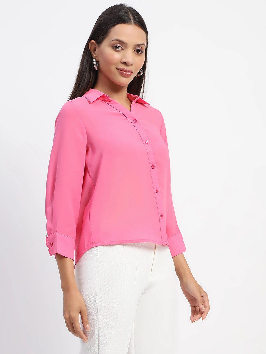 Madame Button-Down Collared Pink Shirt Brushed Inner Lining adult clothing