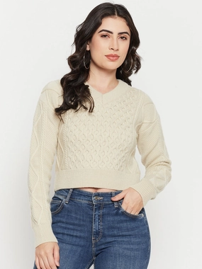 Light Flex Madame Cable Knit Beige Crop Sweater