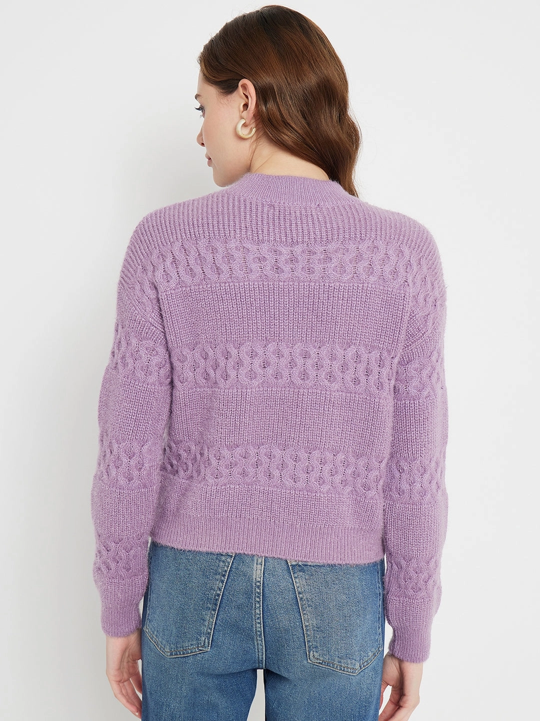 Soft Warmth Chilly Days Wear Madame Cable Knit Embellished Lilac Sweater