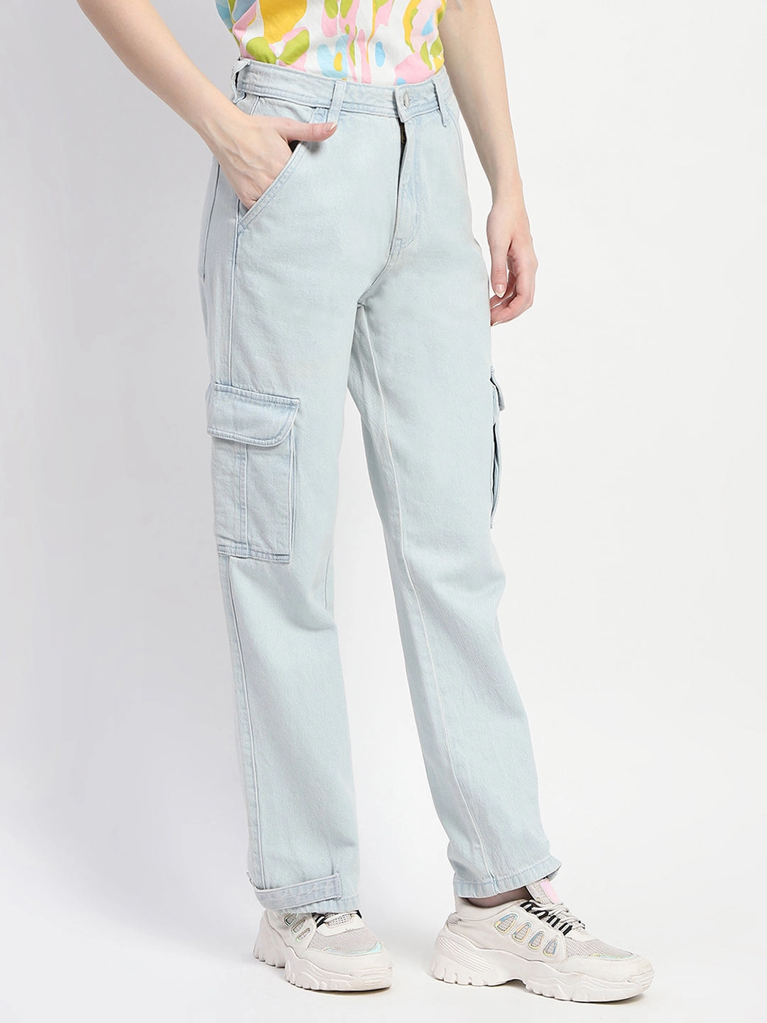 Madame Cargo Ice Blue Light Wash Denim Loose High Quality Morning Stroll Unisex Outfit