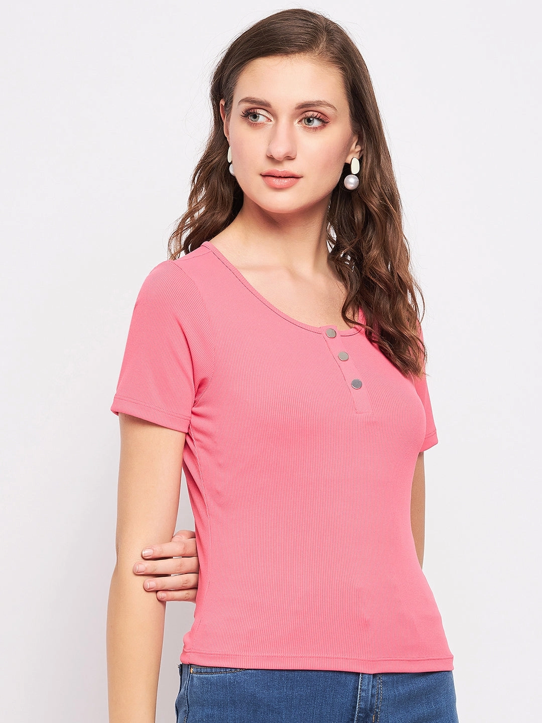 Madame Carrot Pink Cotton Top Non Closure Collar