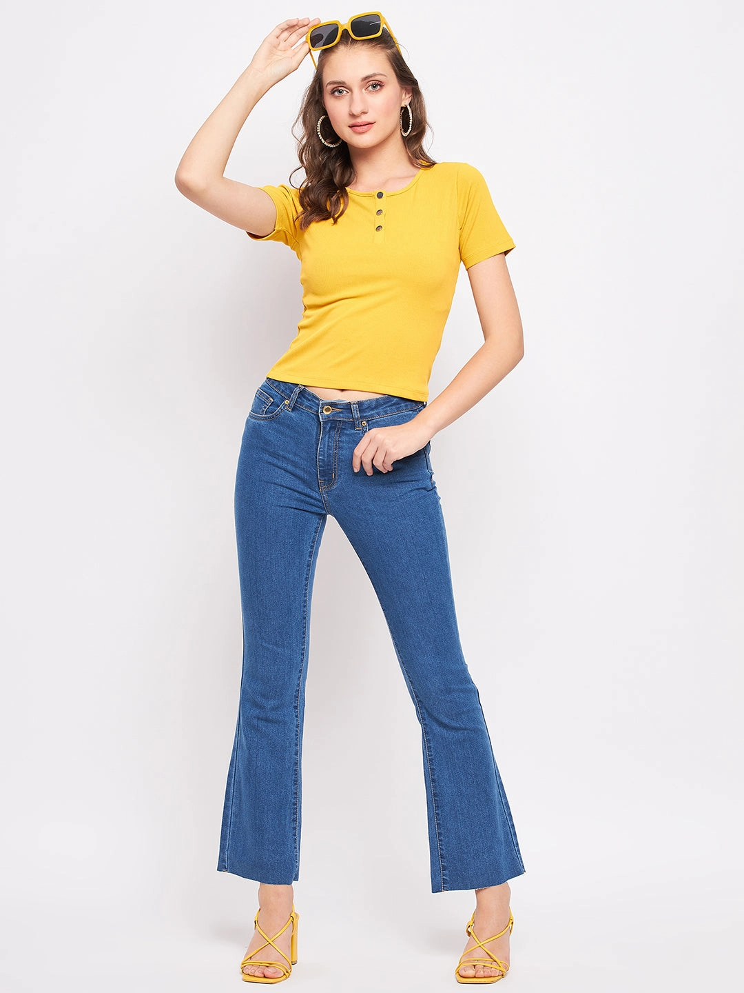 Madame Casual Mustard Cotton Top Stretch Blouse