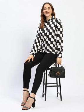 Madame Chessboard Print Black Viscose Shirt Budget Friendly
