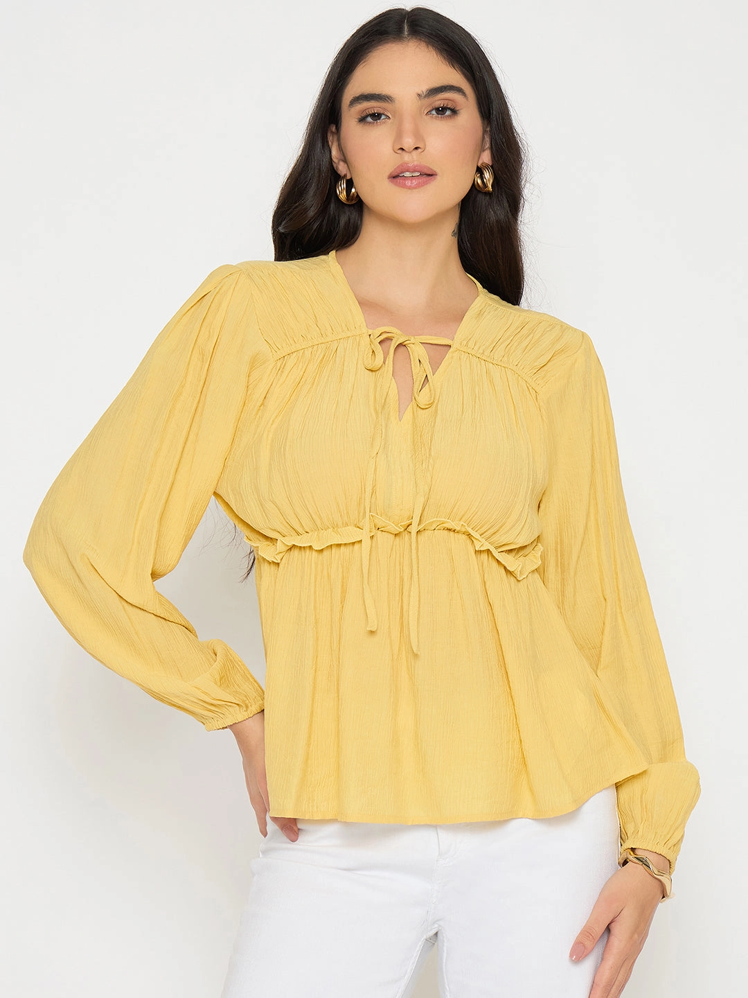 Madame Cinch Waist Yellow Peplum Top Quick Dry Technology