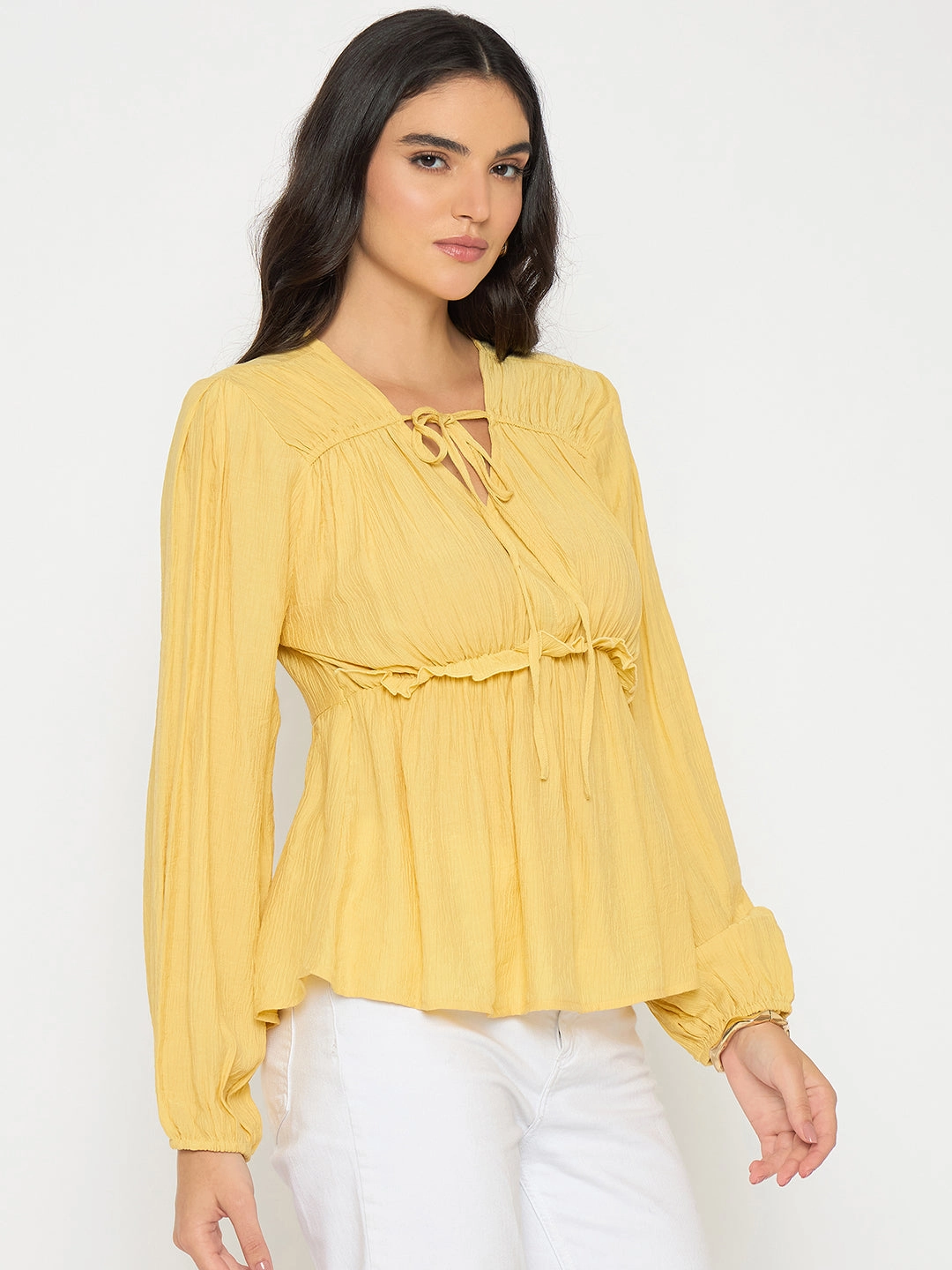 Madame Cinch Waist Yellow Peplum Top AbrasionResistantEdging