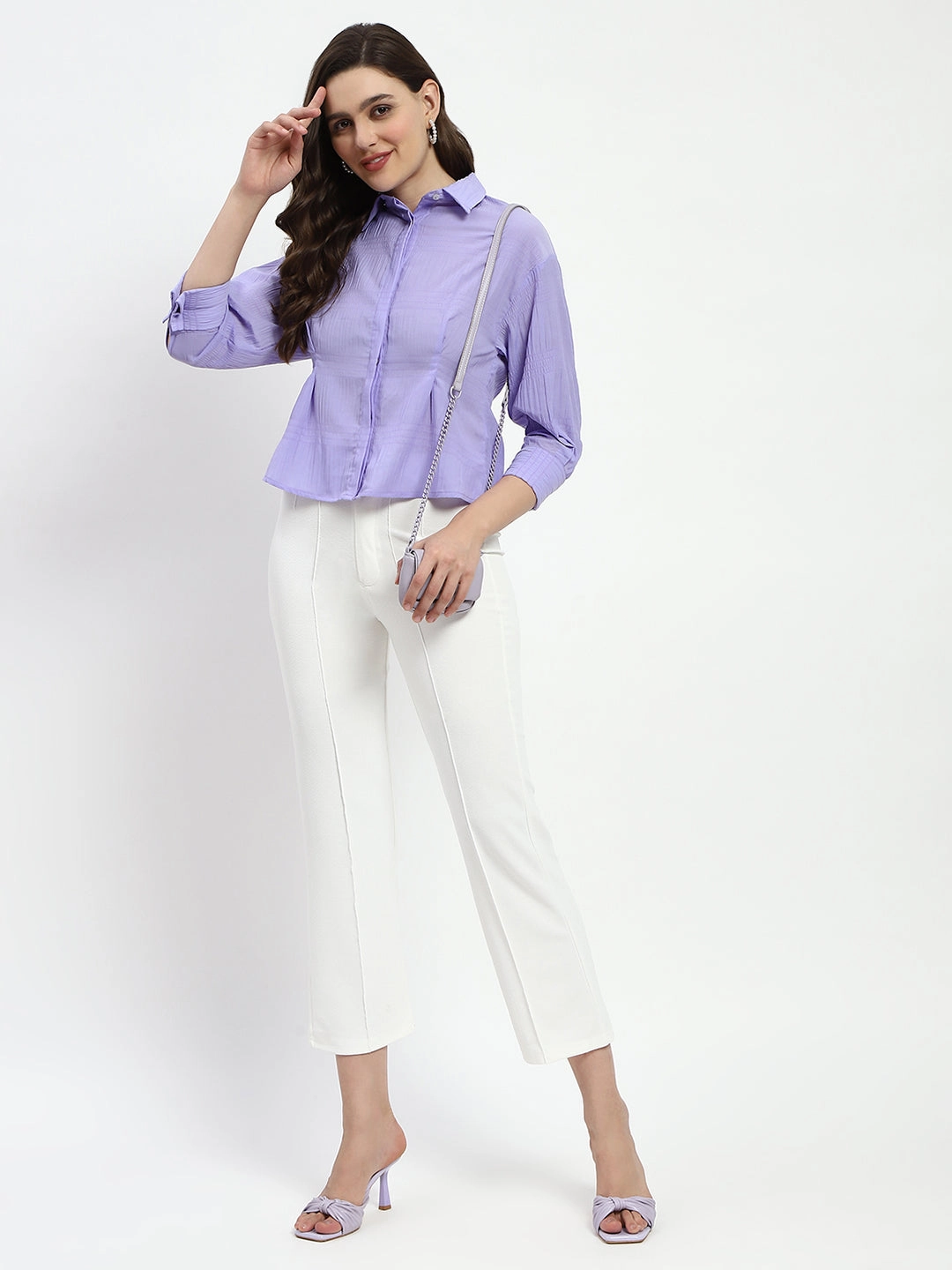 Iconic look Madame Cinched Waist Lilac Shirt