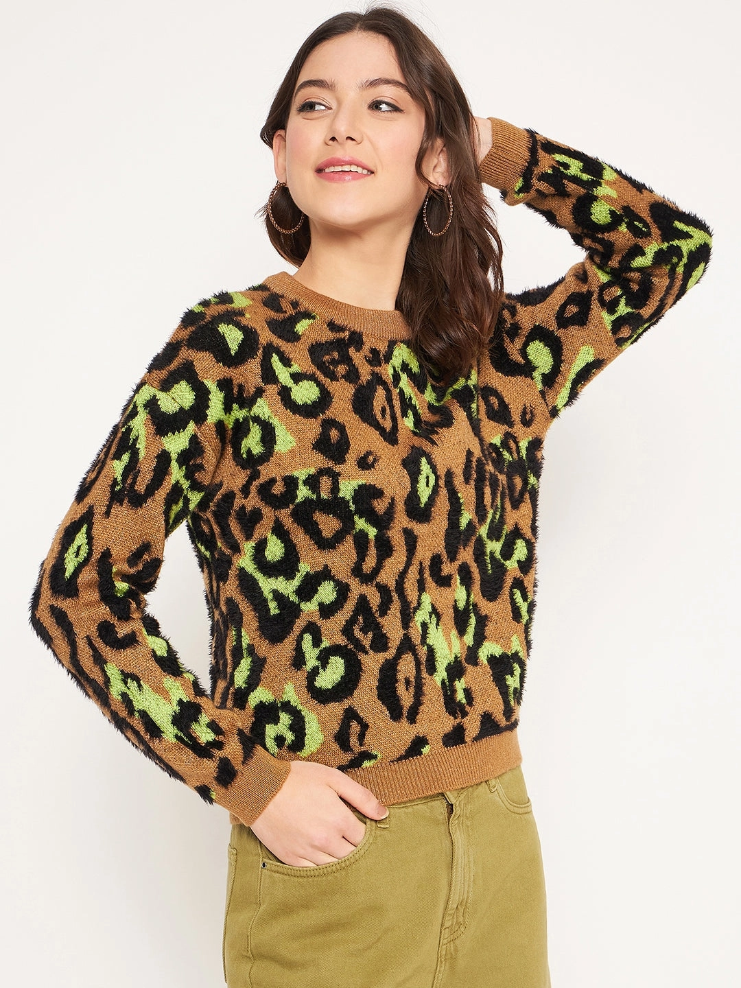 Madame Coffee Animal Printed Sweater All-Weather Comfort Sleek Performance Fit