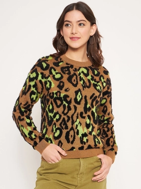 Madame Coffee Animal Printed Sweater Simple Look Relaxed Comfort Fit