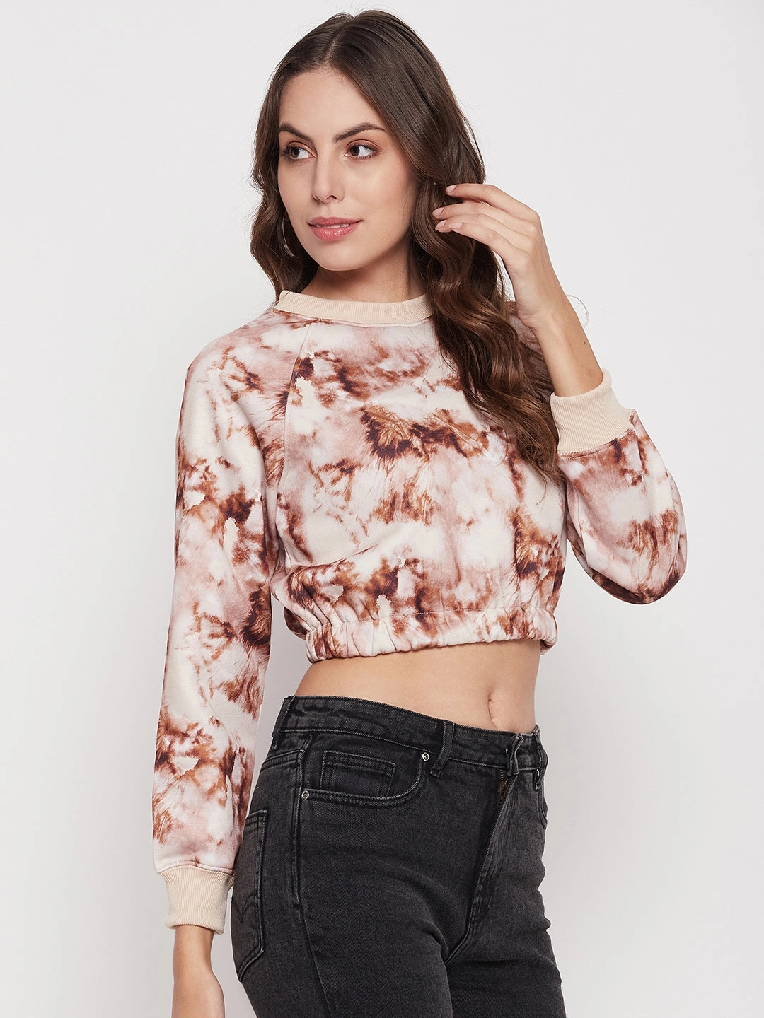 Madame Coffee Tie Dye Crop Sweatshirt Fleece