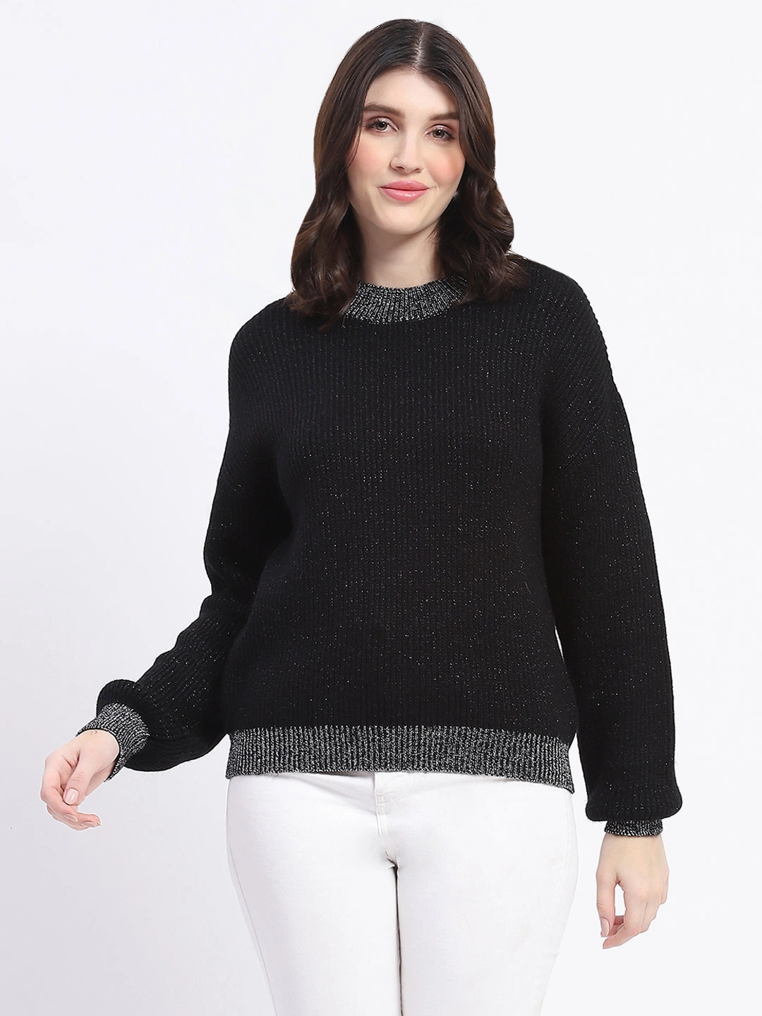 Madame Color Accented Black Buttoned Sweater Winter-Ready Knit
