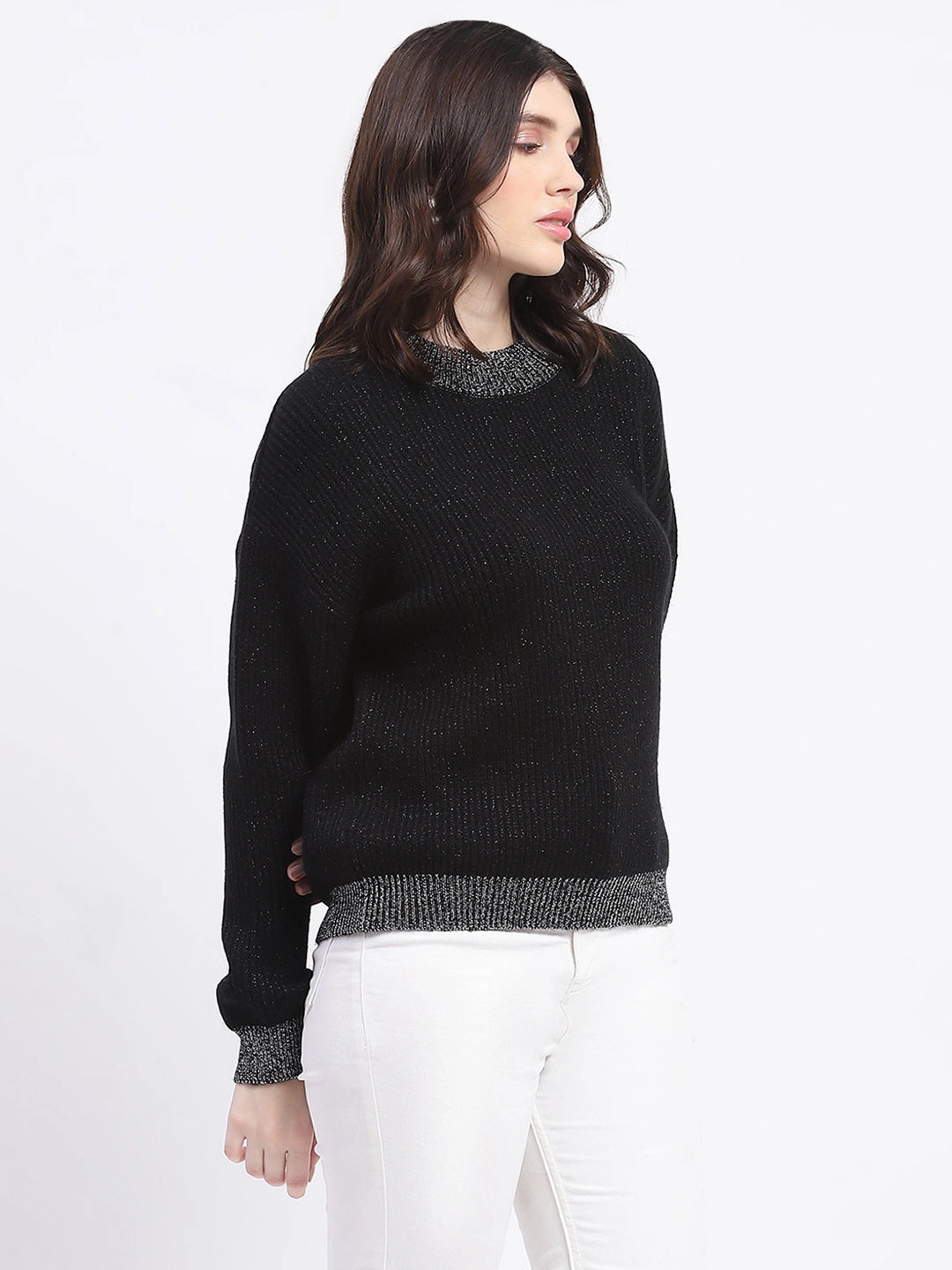 Winter Styling Roomy Fit Madame Color Accented Black Buttoned Sweater