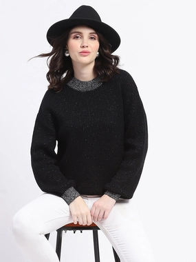 Madame Color Accented Black Buttoned Sweater Recycled Fiber Quick Drying Technology