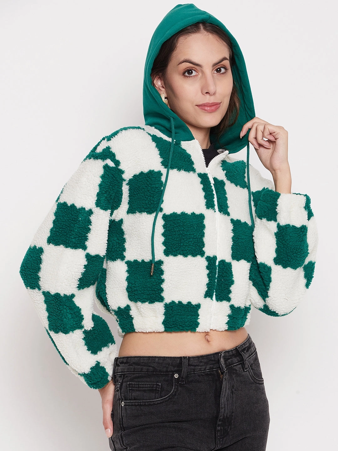 Madame Colour Blocked Bottle Green Sweatshirt Cozy Streetwear