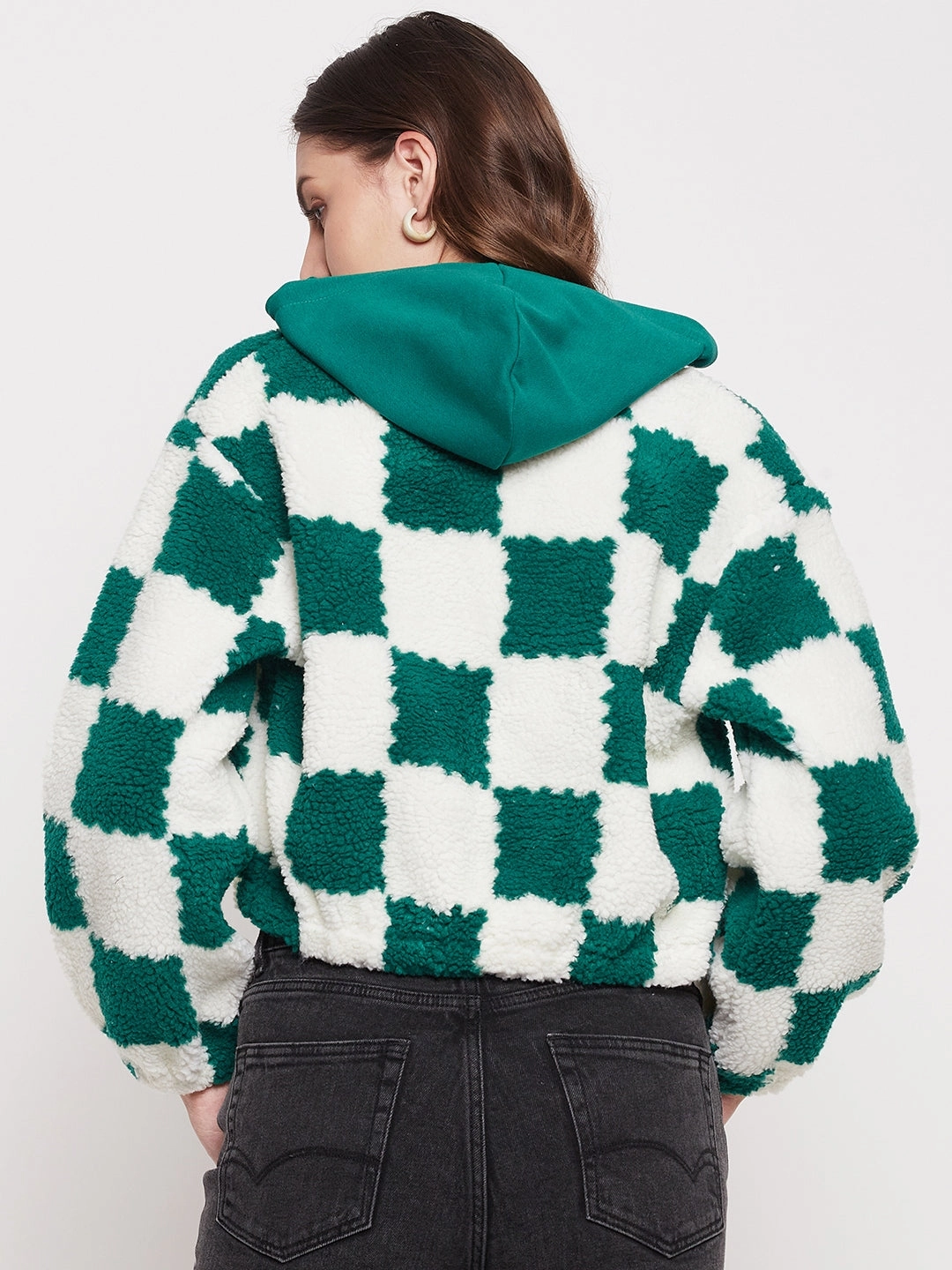 Urban Hoodie Beach Style Madame Colour Blocked Bottle Green Sweatshirt