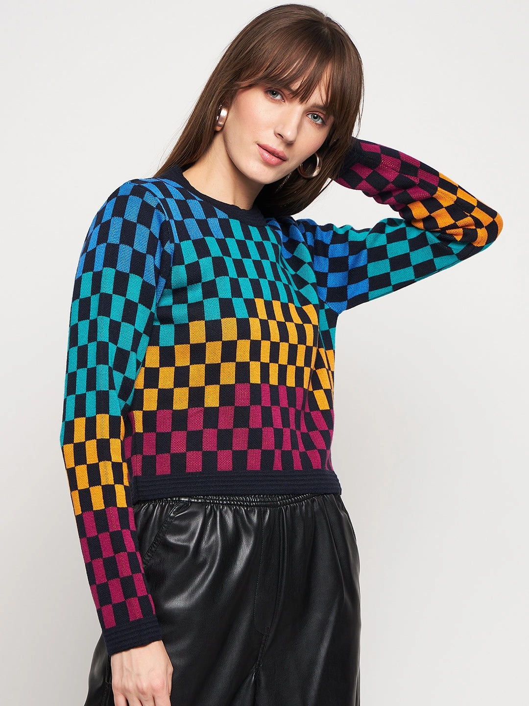 Madame Colourblocked Black Sweater Lightweight Cable Pattern