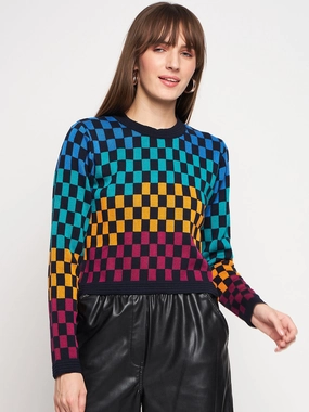 Madame Colourblocked Black Sweater Cozy Knit Piece Stylish Knit