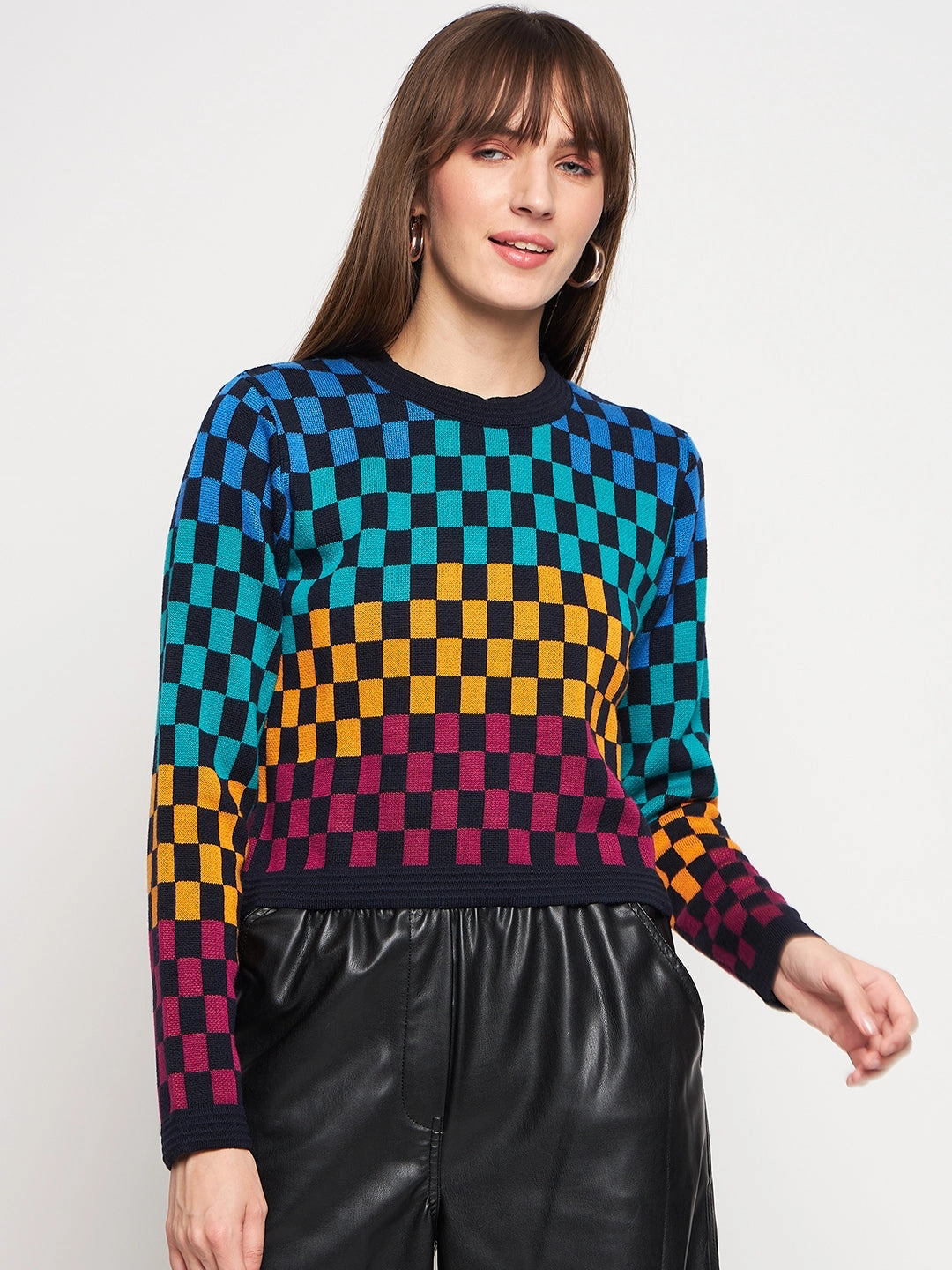 Madame Colourblocked Black Sweater Cozy Knit Piece Stylish Knit