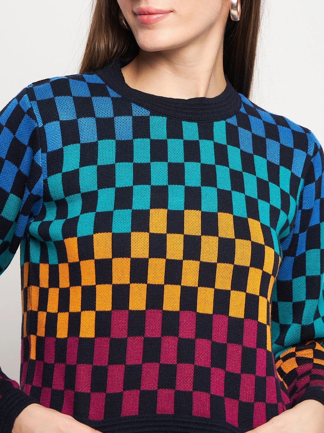 Double Layered Knit Madame Colourblocked Black Sweater