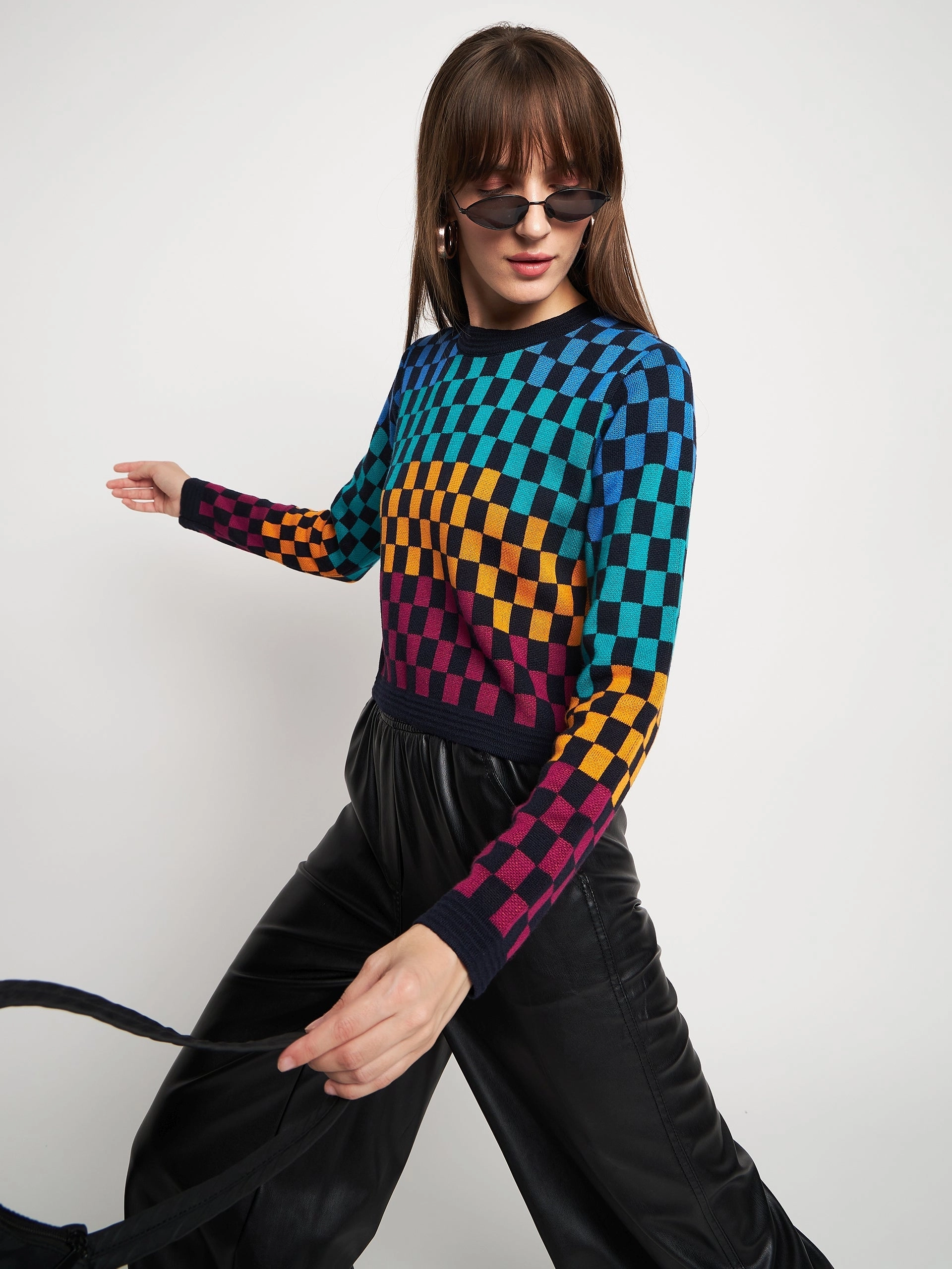 Versatile Knit Madame Colourblocked Black Sweater