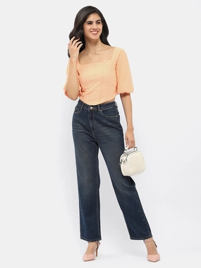 VentilatedBack Temperature Regulating Fabric Madame Corset Inspired Peach Puff Sleeve Top