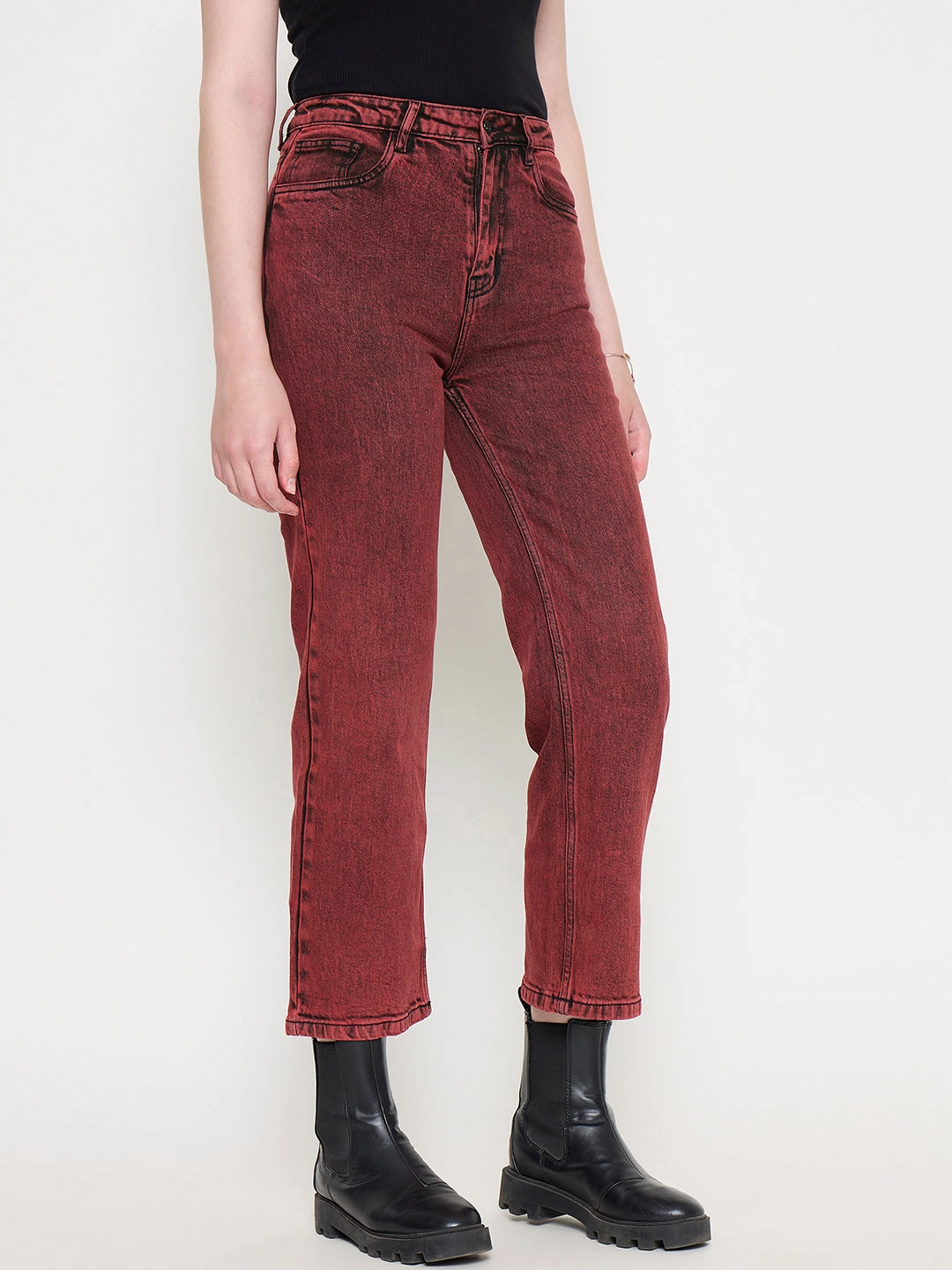 Youth Style Weekend Style Rainy Day Neutral design Madame Cotton Blend Acid Wash Red Denim