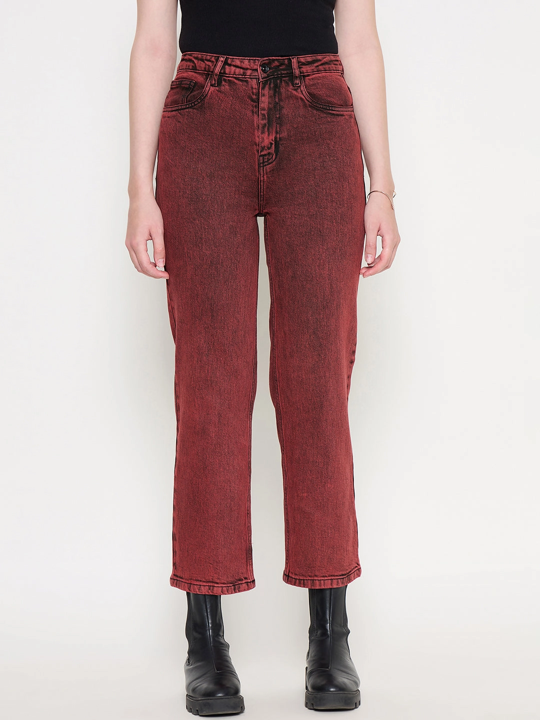Madame Cotton Blend Acid Wash Red Denim Balanced Look