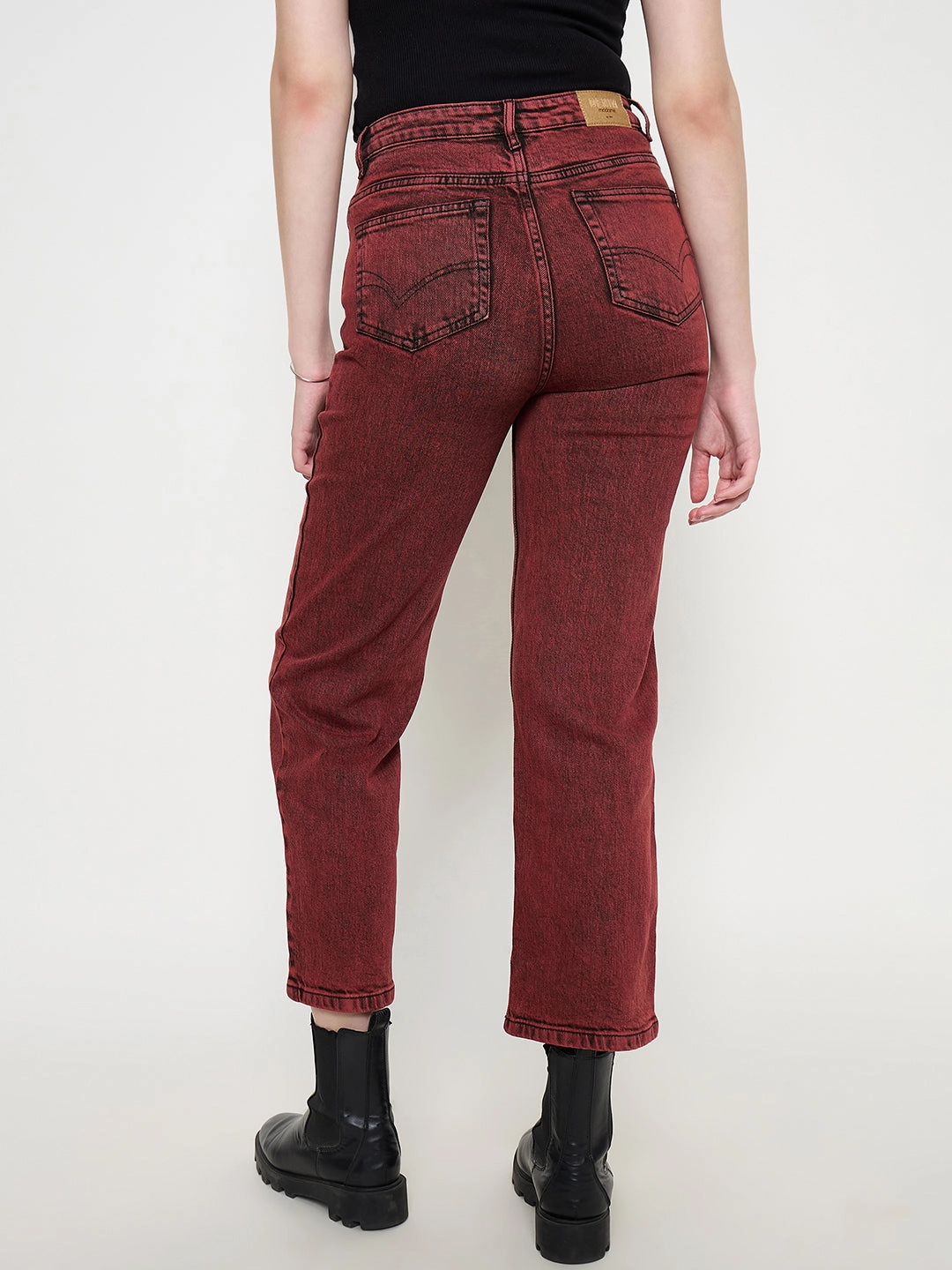 Madame Cotton Blend Acid Wash Red Denim Cool Weather